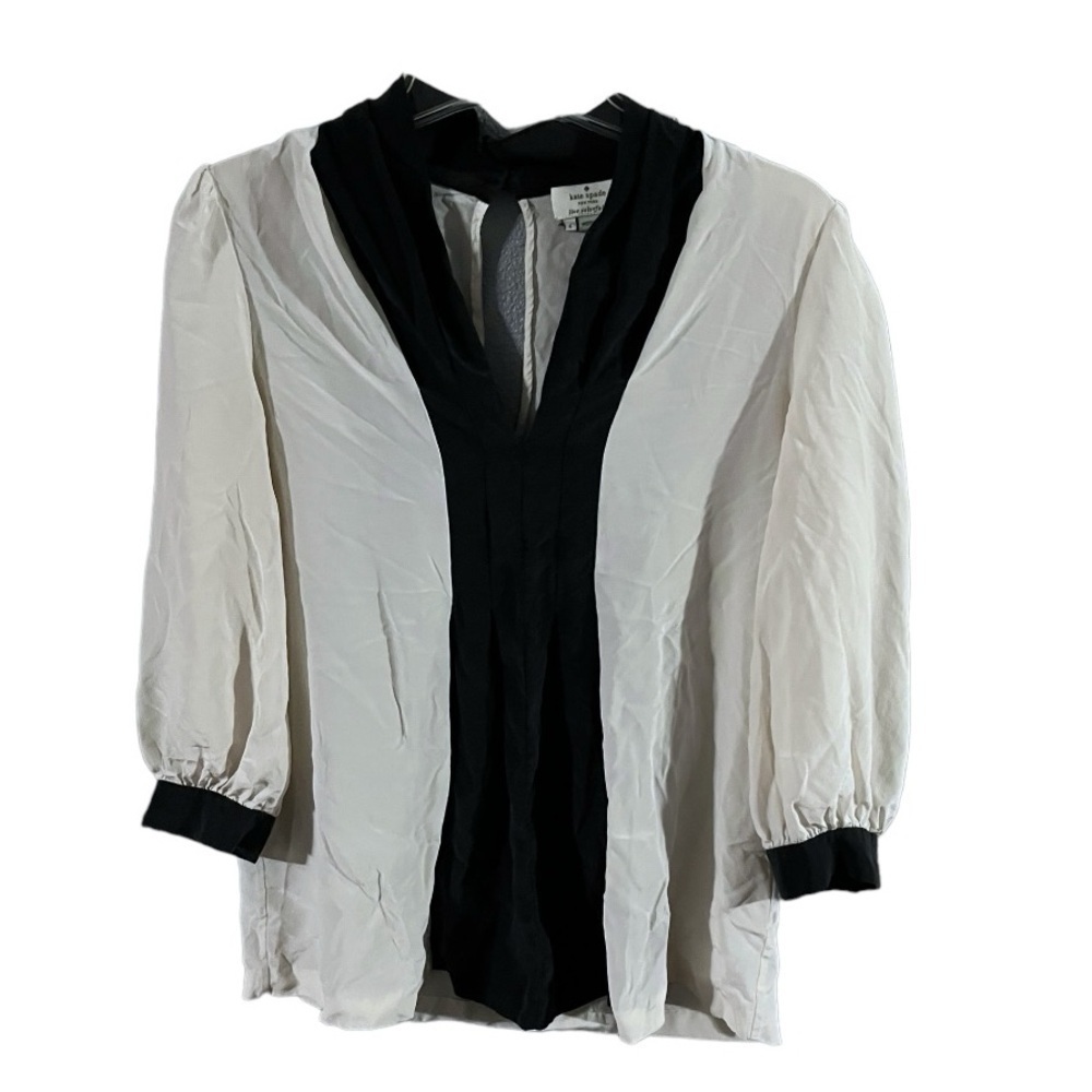 EUC Kade Spade beige black blouse Size 4